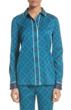 Women's St. John Collection Ratan Tile Print Stretch Silk Top - Blue