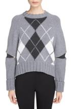Women's Alexander Mcqueen Zip Sleeve Wool Argyle Sweater - Grey