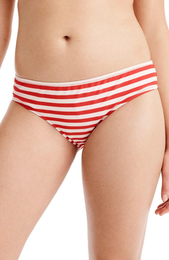 Women's J.crew Classic Stripe Surf Hipster Bikini Bottoms, Size - Red