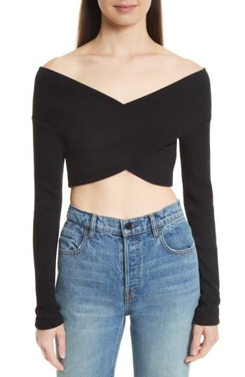Women's Opening Ceremony Jersey Off The Shoulder Crop Top - Black