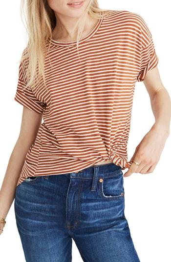 Women's Madewell Whisper Cotton Stripe Crewneck Tee, Size - Brown