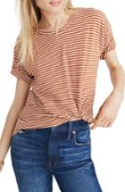 Women's Madewell Whisper Cotton Stripe Crewneck Tee, Size - Brown