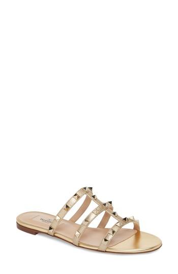 Women's Valentino Garavani Rockstud Cage Slide Sandal .5us / 37.5eu - Metallic