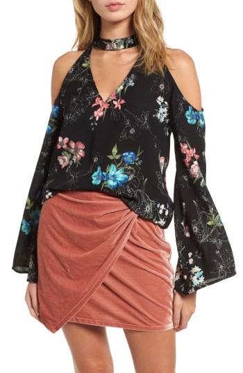 Women's Lush Floral Cutout Cold Shoulder Blouse - None