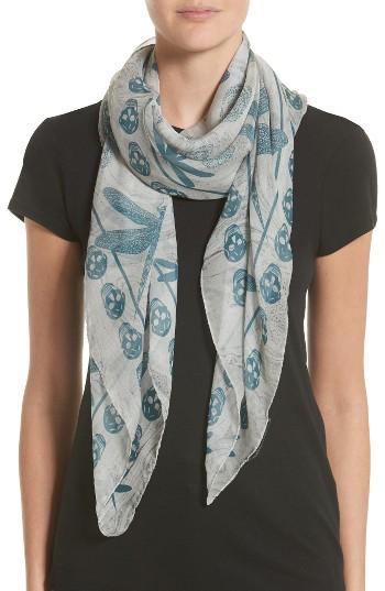 Women's Alexander Mcqueen Graphic Dragonfly Silk Scarf, Size - Grey