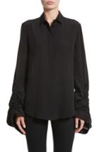Women's Saint Laurent Exaggerated Sleeve Silk Blouse Us / 38 Fr - Black