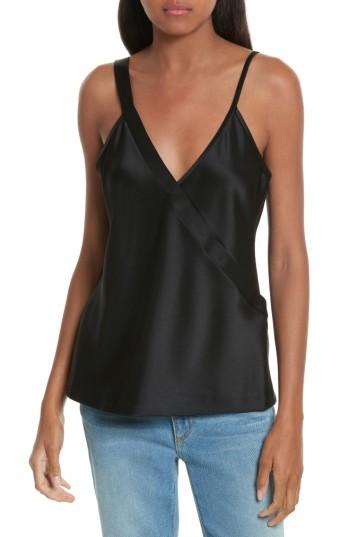 Women's T By Alexander Wang Draped Satin Wrap Tank - Black