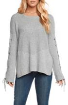 Women's Willow & Clay Lace-up Sleeve Sweater, Size - Grey