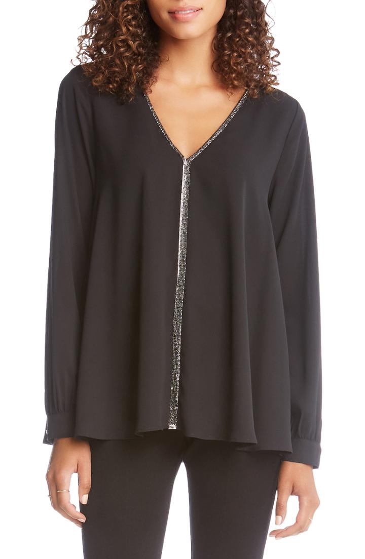 Women's Karen Kane Sparkle Trim Top - Black