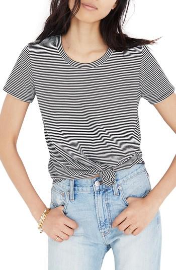 Women's Madewell Stripe Knot Front Tee, Size - Black
