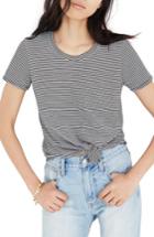 Women's Madewell Stripe Knot Front Tee, Size - Black