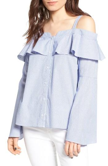 Women's Trouve Cold Shoulder Ruffle Blouse - Blue