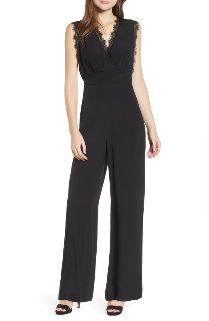 Women's Chelsea 28 Eyelash Lace Detail Sleeveless Jumpsuit, Size - Black