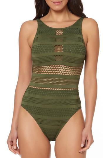 Women's Bleu By Rod Beattie Crochet One-piece Swimsuit - Green