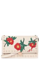 Topshop Ocean Pearl & Embroidered Faux Leather Crossbody Bag - Beige