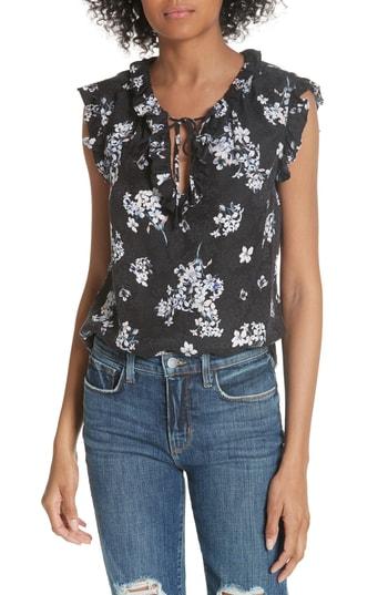 Women's Rebecca Taylor Hydrangea Tie Neck Silk Top - Black