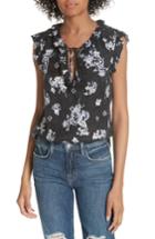 Women's Rebecca Taylor Hydrangea Tie Neck Silk Top - Black