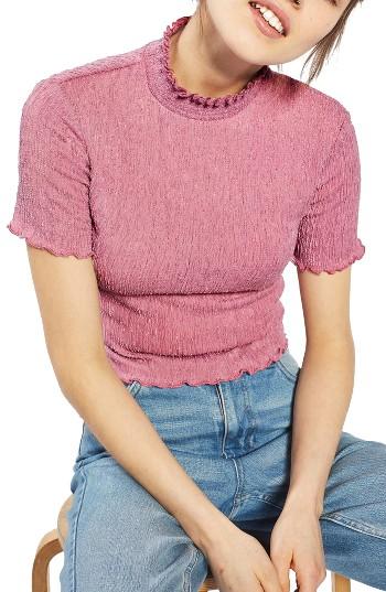 Women's Topshop Textured Ruffle Edge Tee Us (fits Like 0) - Purple