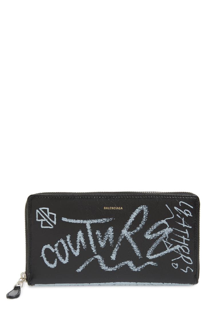 Women's Balenciaga Bazar Graffiti Lambskin Zip Around Wallet -