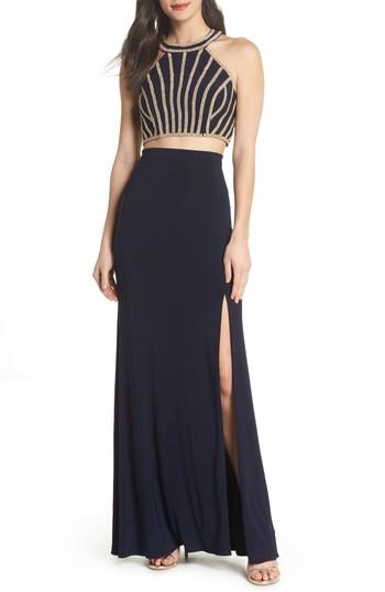 Women's Xscape Beaded Top Two-piece Dress - Blue