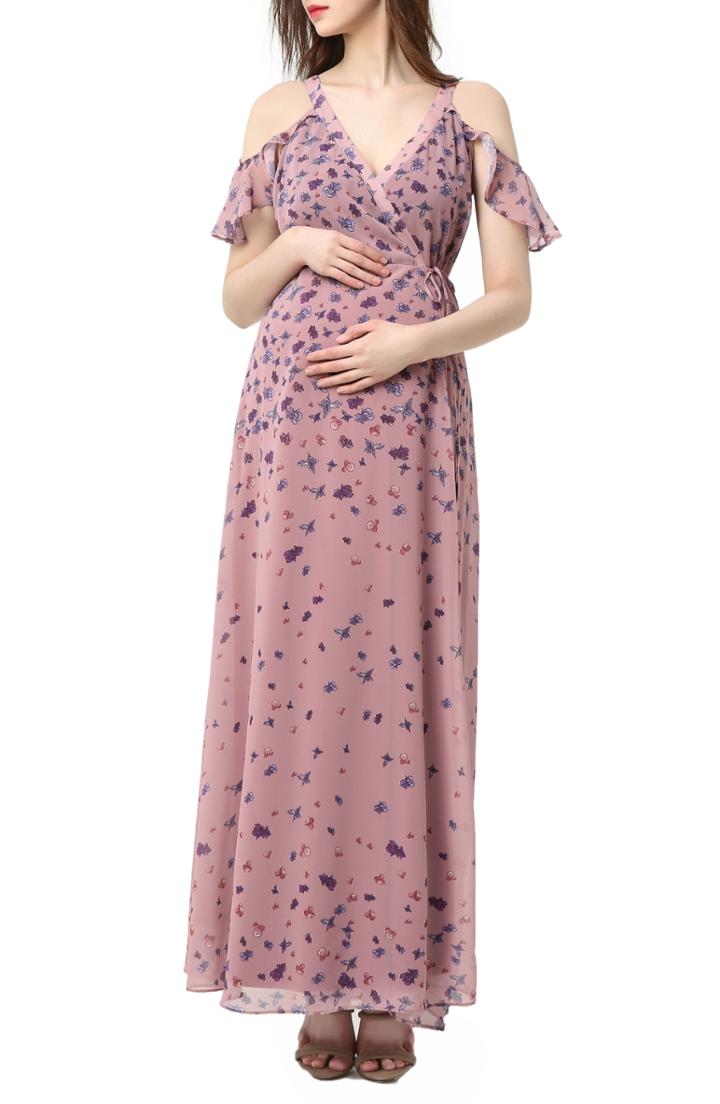 Women's Kimi And Kai Catalina Cold Shoulder Wrap Maxi Maternity Dress