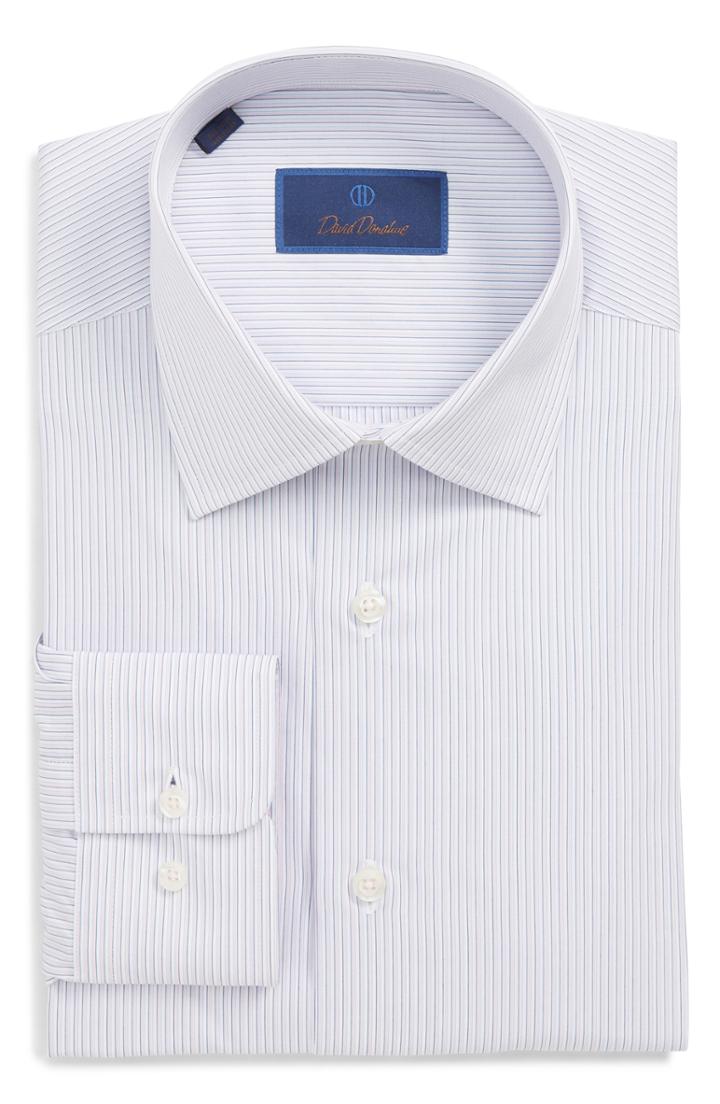Men's David Donahue Regular Fit Stripe Dress Shirt - 34/35 - Pink