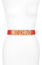 Women's Moschino Logo Plate Leather Belt - Red