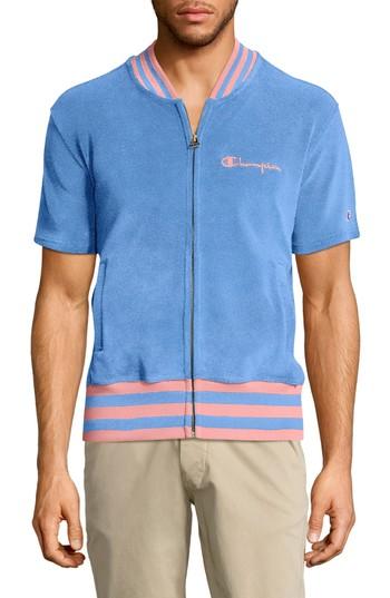 Men's Champion Sponge Terry Stripe Full Zip Sweatshirt - Blue