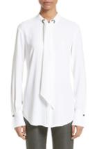 Women's St. John Collection Crepe Tie Neck Blouse - White