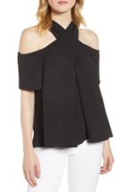 Women's 1.state Cross Neck Cold Shoulder Top, Size - Black