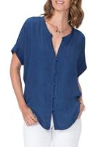 Women's Nydj Denim Split Neck Boyfriend Shirt - Blue