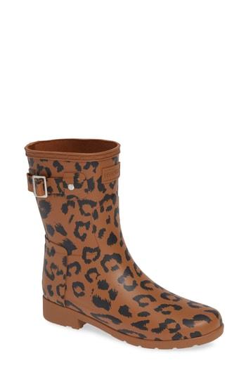 Women's Hunter Original Leopard Print Refined Short Rain Boot M - Red