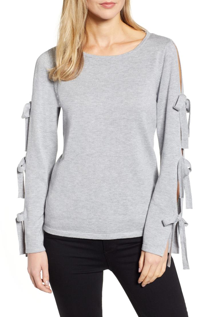 Women's Cece Bow Sleeve Sweater, Size - Grey