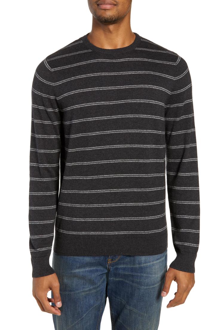 Men's Nordstrom Men's Shop Regular Fit Stripe Cotton & Cashmere Sweater - Grey