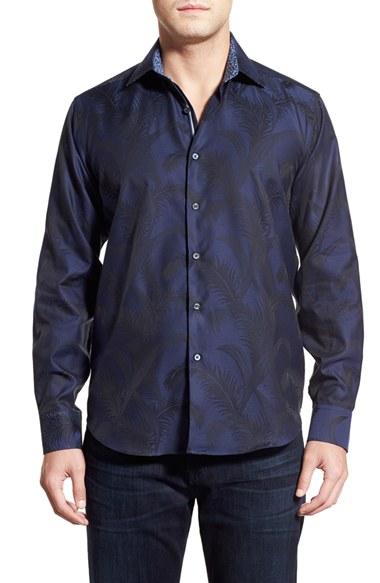Men's Bugatchi Classic Fit Print Sport Shirt, Size - Blue