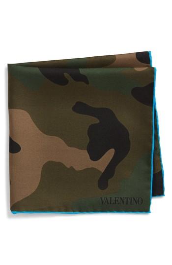 Men's Valentino Camo Silk Pocket Square, Size - Green