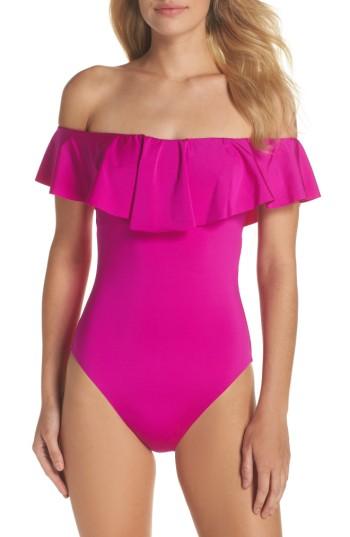 Women's Trina Turk Off The Shoulder One-piece Swimsuit - Purple