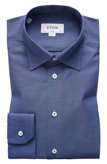 Men's Eton Slim Fit Diamond Print Dress Shirt - Blue