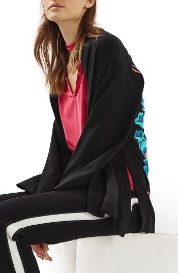 Women's Topshop Embroidered Jacket Us (fits Like 0-2) - Black