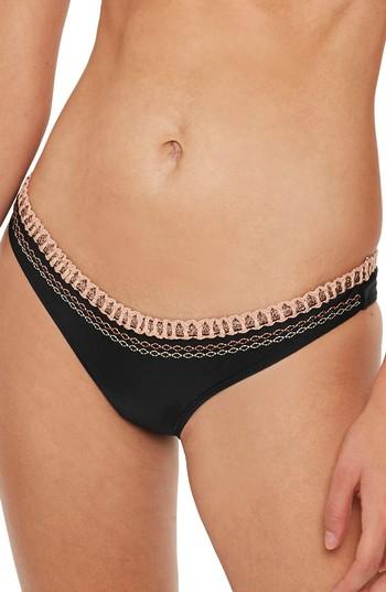 Women's Topshop Tanga Crochet Embroidered Bikini Bottoms Us (fits Like 0) - Black