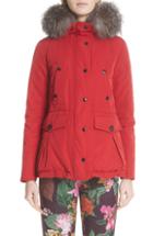 Women's Moncler Macareaux Down Coat With Removable Genuine Fox Fur Trim - Red