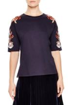 Women's Sandro Floral Applique Crewneck Tee