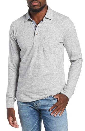 Men's Faherty Luxe Heather Long Sleeve Polo - Grey