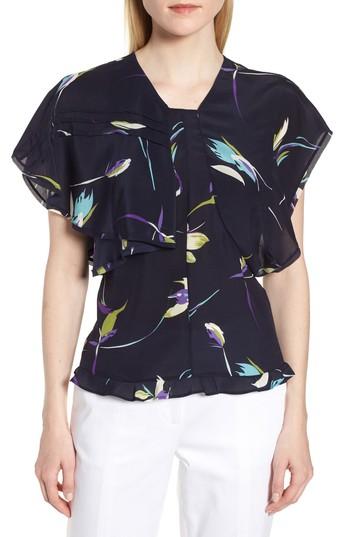 Women's Lewit Ruffle Silk Top - Blue