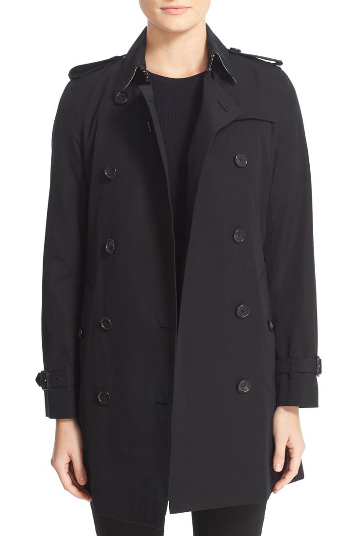 Women's Burberry Kensington Mid Trench Coat Us / 48 It - Black