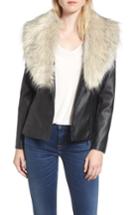 Women's Love Token Faux Leather Jacket With Removable Faux Fur Collar - Black