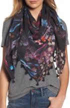 Women's Hinge Butterfly Collage Square Silk Scarf, Size - Black