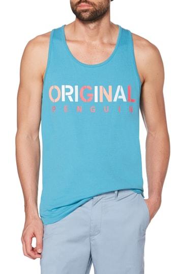 Men's Original Penguin Logo Print Tank - Blue