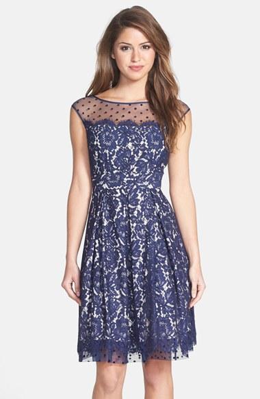Women's Eliza J Illusion Yoke Lace Fit & Flare Dress