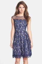 Women's Eliza J Illusion Yoke Lace Fit & Flare Dress